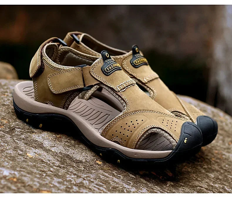 2026 New Men's Sandals Handmade Thick Bottom Rubber Breathable Casual Slip-On Beach Shoes Leather Upgraded Version