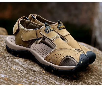 2026 New Men's Sandals Handmade Thick Bottom Rubber Breathable Casual Slip-On Beach Shoes Leather Upgraded Version
