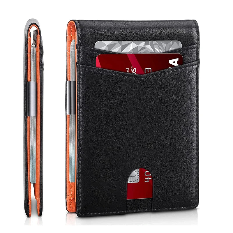 Personality Short Rfid Leather Men Wallets Carbon Fiber Slim Card Holder Wallet Black Minimalist Wallet for Men Father Day Gifts