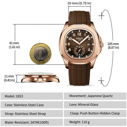 NIBOSI New Mens Watches Top Brand Luxury AQUANAUT Quartz Watches for Men Waterproof Luminous Auto Date Male Watch Reloj Hombre