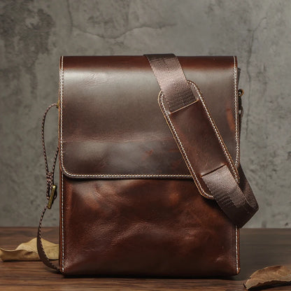 NUKA Men's Genuine Leather Shoulder Bag Retro Flap Crossbody Bags Casual Trend Satchel High Quality Luxury Cowhide Messenger Bag