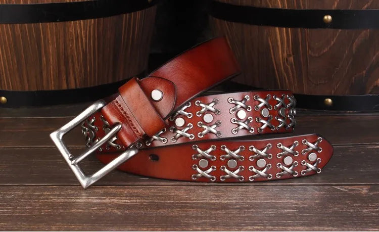 Studded Heavy Metal Style Belt Handmade Genuine Leather Punk Rock Style Men's Belt Cowhide Retro Tactical belt Jeans Belt