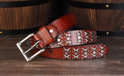 Studded Heavy Metal Style Belt Handmade Genuine Leather Punk Rock Style Men's Belt Cowhide Retro Tactical belt Jeans Belt