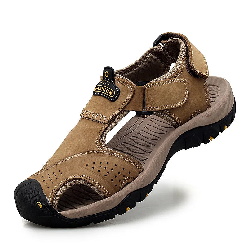 2026 New Men's Sandals Handmade Thick Bottom Rubber Breathable Casual Slip-On Beach Shoes Leather Upgraded Version