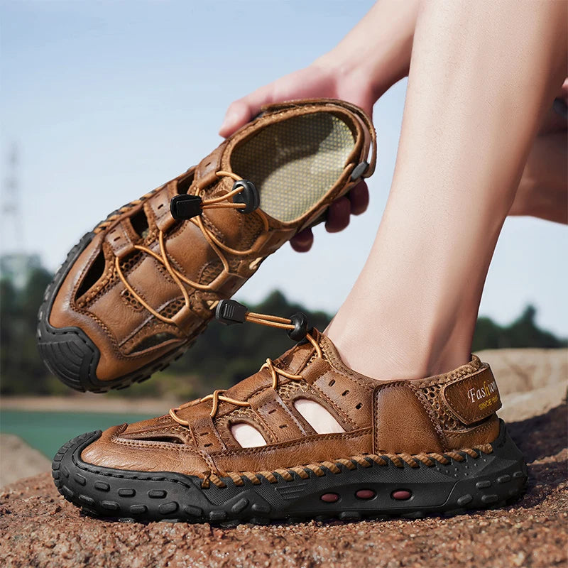 Anti-collision Toe Mens Soft Sole Summer Flats Sandals New Slippers Breathable Beach Shoes Outdoor Casual Shoe Large Size 38-48