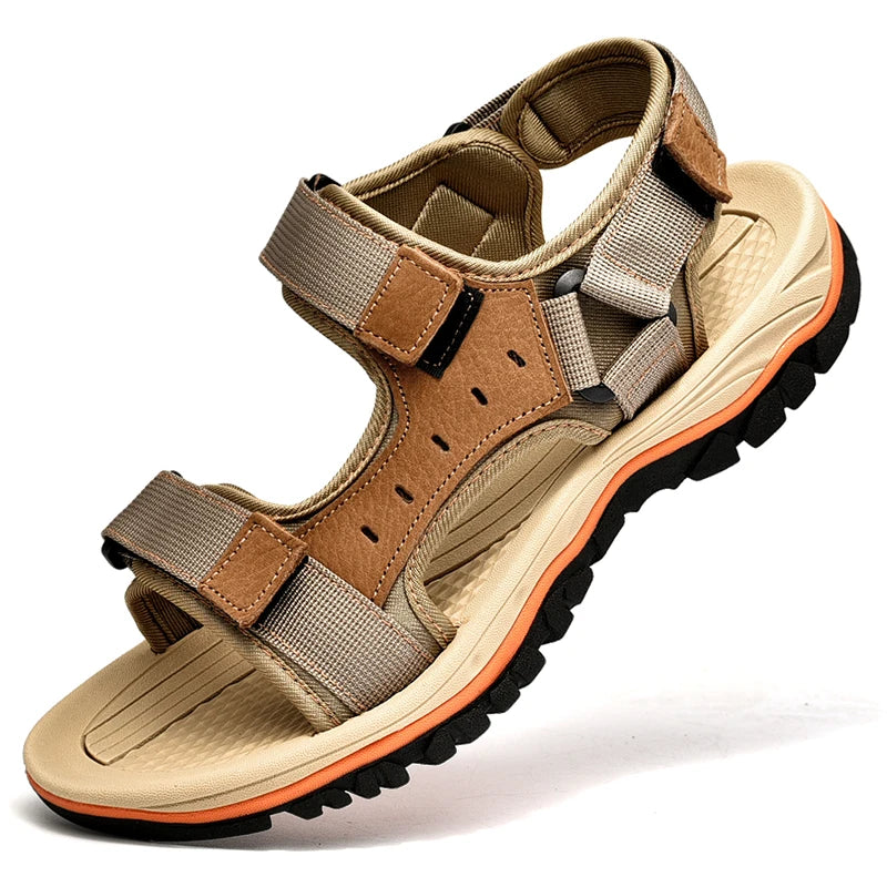 Summer Men's Genuine Leather Sandals Outdoor Roman Sandals Beach Anti slip Casual Lightweight Open Toe Boys' Sports Sandals