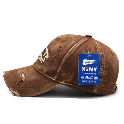 Letter New York Broken Hole Baseball Cap Washed Cotton Adjustable Embroidery Baseball Cap Sunscreen Hats For Man Women Fashion
