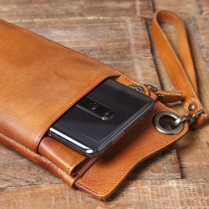 S.WORKER Full Grain Leather Long Wallet Men's Clutch Bag Genuine Leather Classic Purse Card Holder For Men