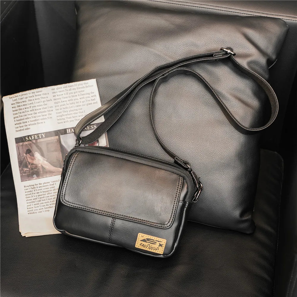 Vinatge Men's Crossbody Bag Soft PU Leather Shoulder Bag For Men Fashion Square Crossbody Messenger Bag Flap Zipper Satchels