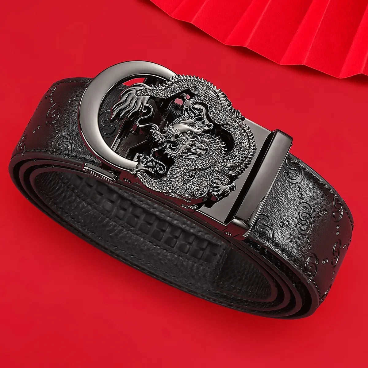Men's Genuine Leather Belt - Adjustable Automatic Ratchet Buckle for Business Suits, Casual Wear & Everyday Office Style