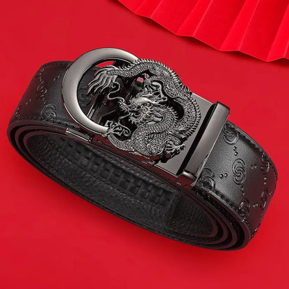 Men's Genuine Leather Belt - Adjustable Automatic Ratchet Buckle for Business Suits, Casual Wear & Everyday Office Style