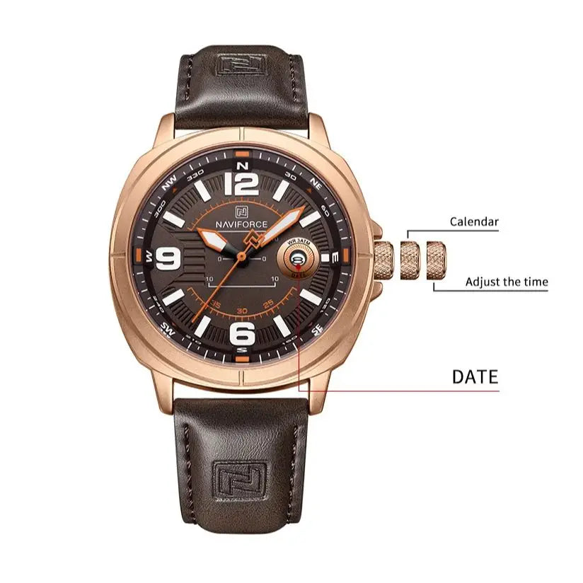 NAVIFORCE  High Quality Male Wristwatch PU Band Calendar Brand Men Quartz Watch Auto Date Display Waterproof Clocks Reloj Hombre