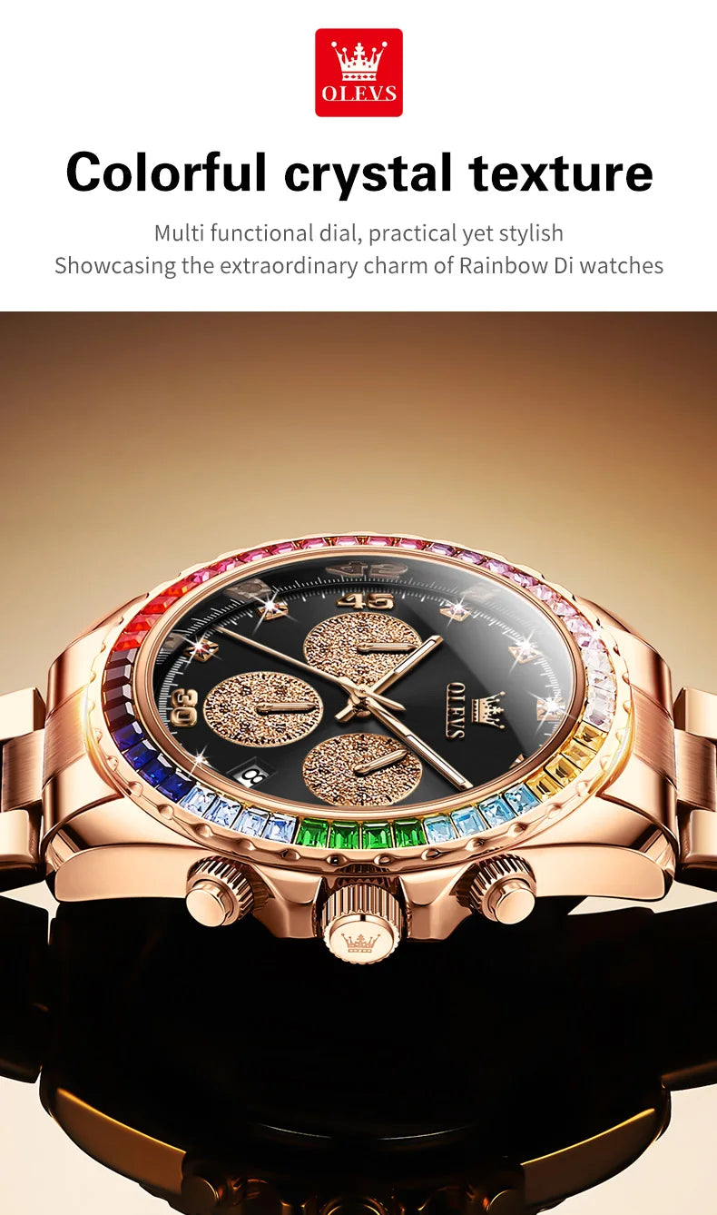 Watch for Men OLEVS Rainbow Gemstone Bezel Business Luxury Top Brand Quartz Watches Waterproof Sports Watches reloj hombre