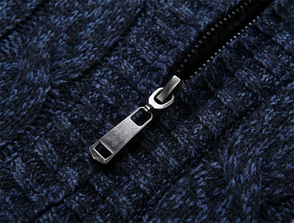Wool Liner Argyle Jumper  Jacken Korea Khaki Black Fleece Thicken Warm Winter Zipper Sweater Men Cardigan Knitted Clothing