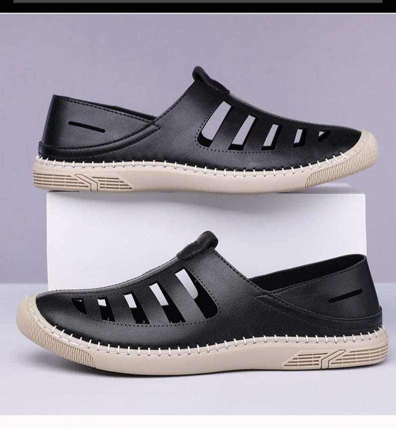 New Summer Genuine Leather Roman Men's Sandals Business Casual Shoes Outdoor Beach Wading Slippers Men's Shoes Big Size 38-48