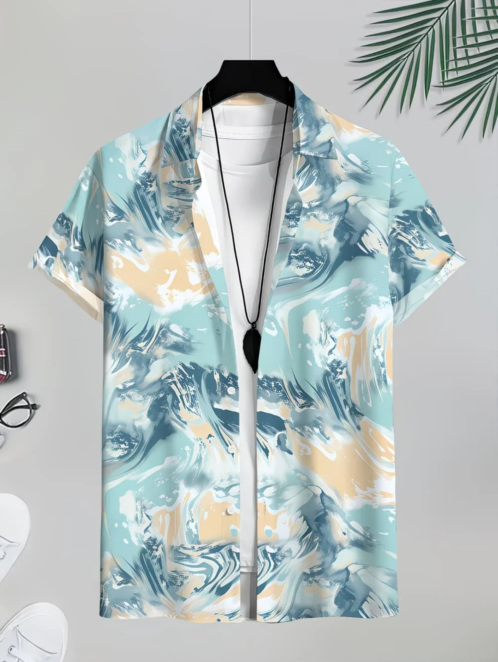 Men's Coconut Tree Graphic Print Short Sleeve Lapel Shirt Tops Men's Casual Button-Down Shirts for Summer Daily Wear Men Clothes