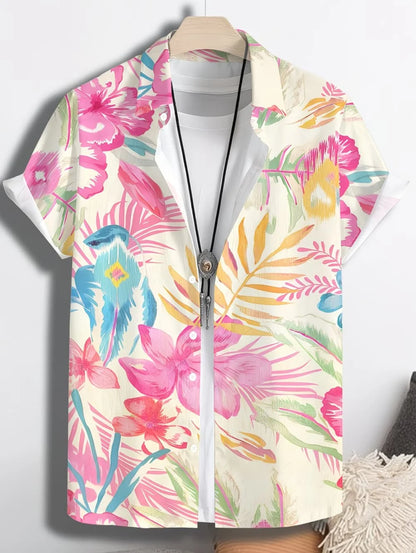 Men's Coconut Tree Graphic Print Short Sleeve Lapel Shirt Tops Men's Casual Button-Down Shirts for Summer Daily Wear Men Clothes