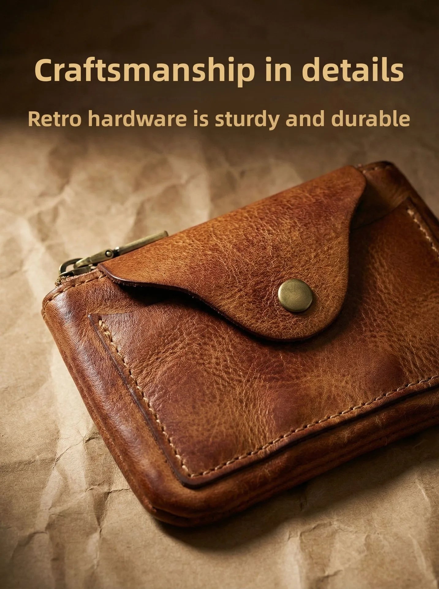 New Slim Short Men's Wallet Vintage Genuine Leather Card Holder Zipper Male Coin Purses High Quality Snap Men Money Clips