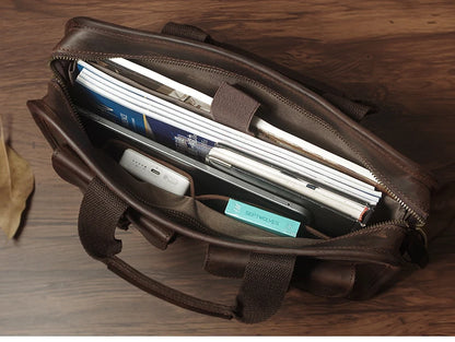 NUKA Retro Natural Cowhide Handbag Men's Real Leather Executive Briefcase Luxury Business Shoulder Bag Daily File Messenger Bags