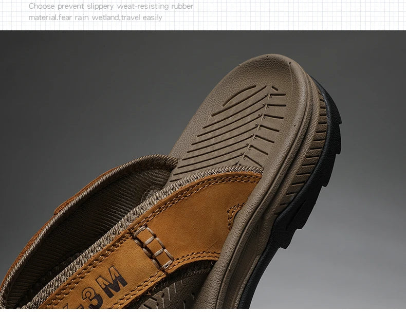 Genuine Cow Leather Shoes Men Sandals Mens Flip Flops Men's Casual Shoes Classic Massage Beach Slippers Anti-slip Summer 2021