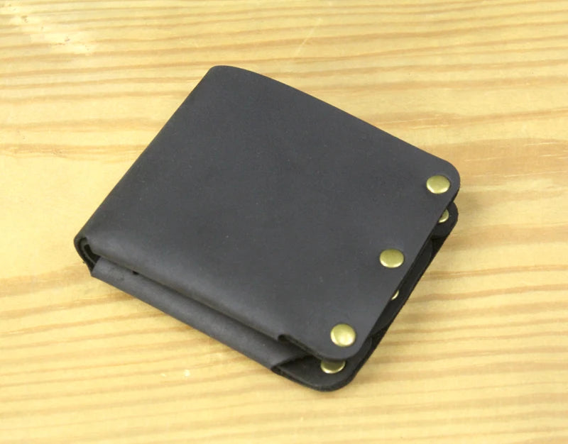 Fashion PUNK Handmade Crazy Horse Genuine Leather Wallet Men Money clip Short Wallet Bag Stud male Purse Card Holder Wallet