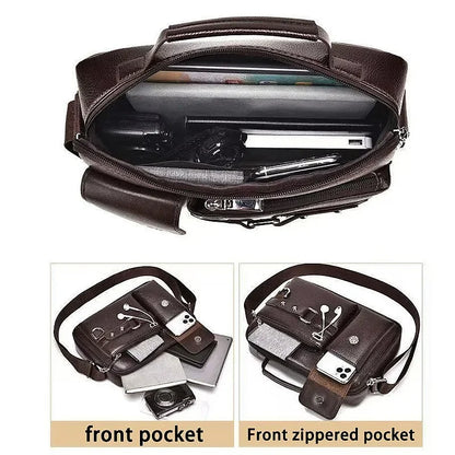 Men's Retro Messenger Bag Waterproof Large Capacity Laptop Briefcase for Office Travel School
