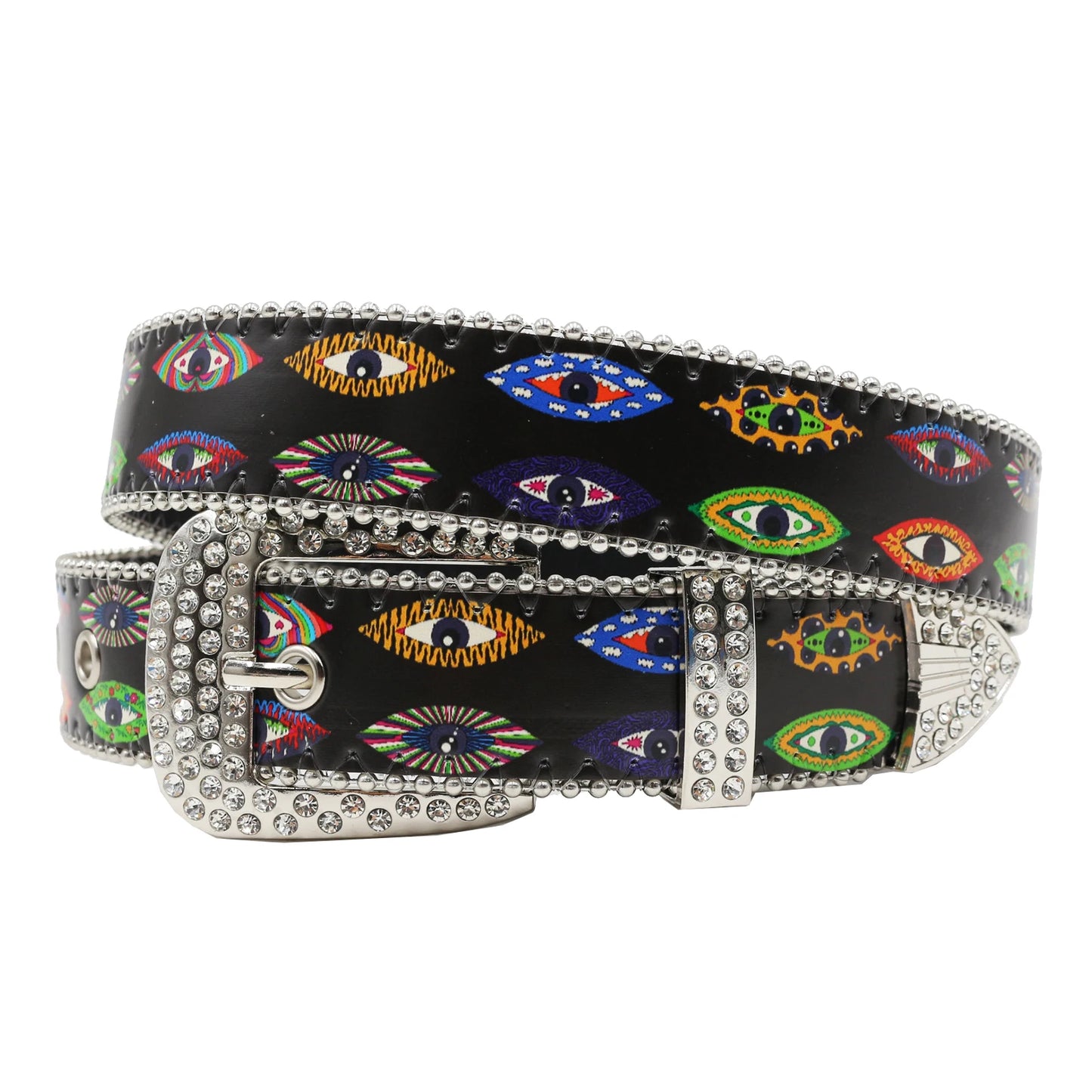 Rhinestone belt B&B style blue print pattern Women's Jeans Rhinestone Belt Men's Belt Western Denim Leather HipHop Rock