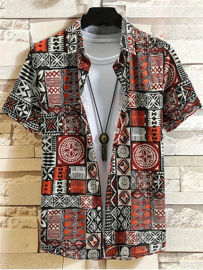 Hawaii Shirts for Men 3D Paisley Graphic Short-sleeved T-shirt Casual Lapel Buttons Male Tops Summer Oversized Bohemian Man Tees