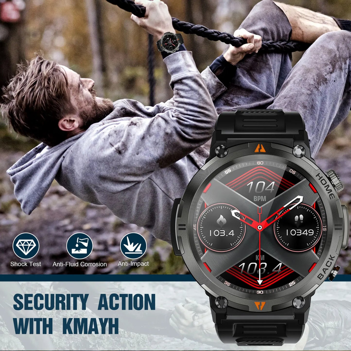 EIGIIS KE3 Bluetooth Call Smart Watch Men Full Touch Screen Health Monitor Clock With Flashlight Men SmartWatch For IOS Android