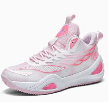 Mesh breathable polyester fiber material soft sole contrasting color men's high top basketball shoes