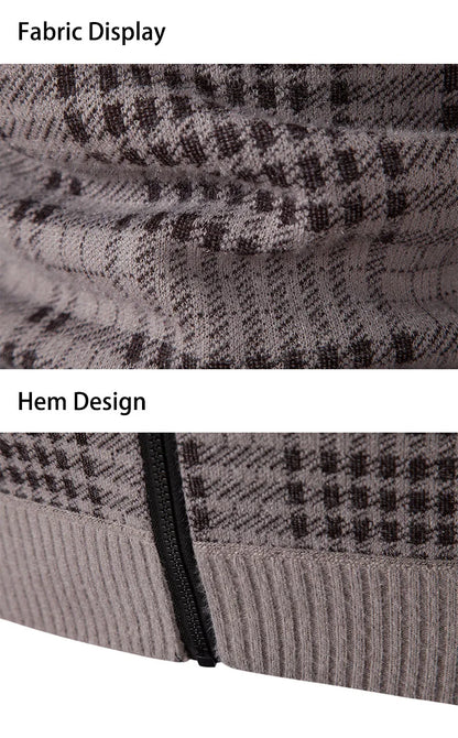 Mens Sweaters Jacket Full Zip Fleeced Sweater Cardigan Plaid Stand Collar Sweaters Coat Autumn Winter Homme Clothes