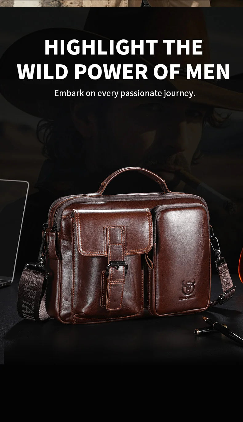 BULLCAPTAIN New Genuine Leather Men Crossbody Bag Male Briefcase Messenger Bag Casual Business Briefcase Style Men Shoulder Bag