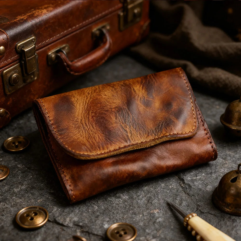 New Simple Men Wallets High Quality Genuine Cow Leather Coin Pocket Retro Handmade Male Purses Card Holder Men's Money Clips