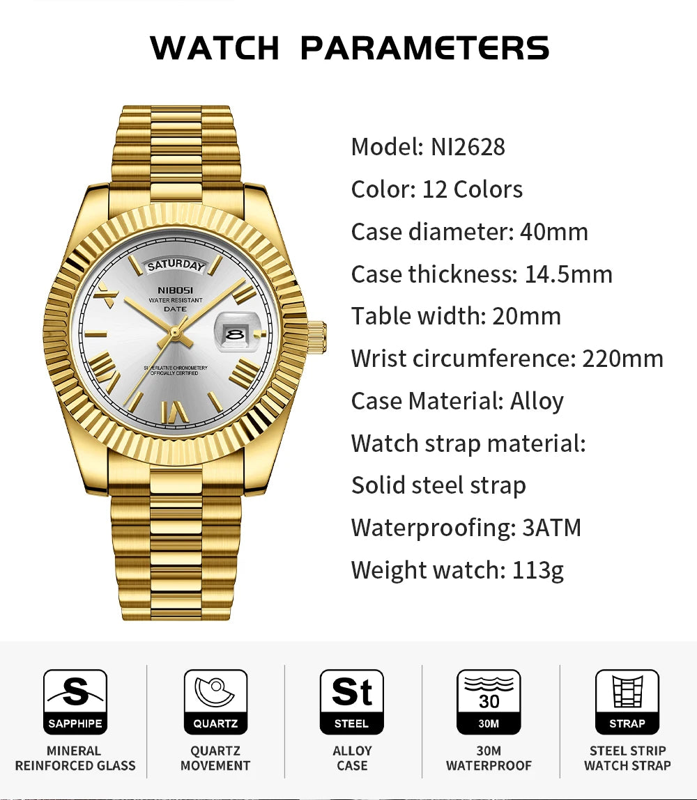 NIBOSI Fashion Watch Men Day Date Miyota Quartz Men Watch Top Brand Luxury Wristwatch Waterproof Steel Male Clocks Reloj Hombre