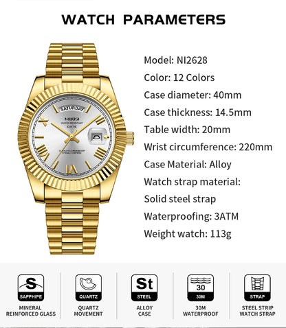 NIBOSI Fashion Watch Men Day Date Miyota Quartz Men Watch Top Brand Luxury Wristwatch Waterproof Steel Male Clocks Reloj Hombre