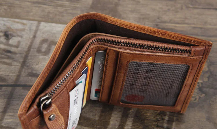 Fashion Vintage Genuine leather Wallet Men short Bifold Money Clips Leather male wallet Purse Coin Bag money Holder WC-007