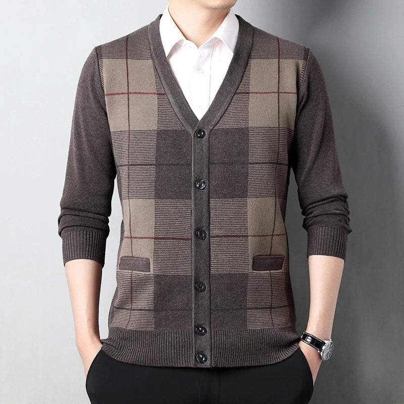 Dad's Sweater Cardigan Jacket Thickened Autumn and Winter Knitted Casual Thick Style Middle-aged and Elderly Men's Top