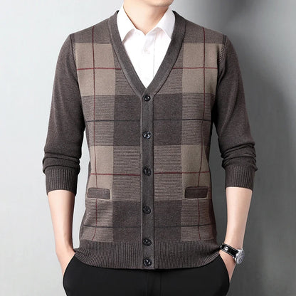 Dad's Sweater Cardigan Jacket Thickened Autumn and Winter Knitted Casual Thick Style Middle-aged and Elderly Men's Top