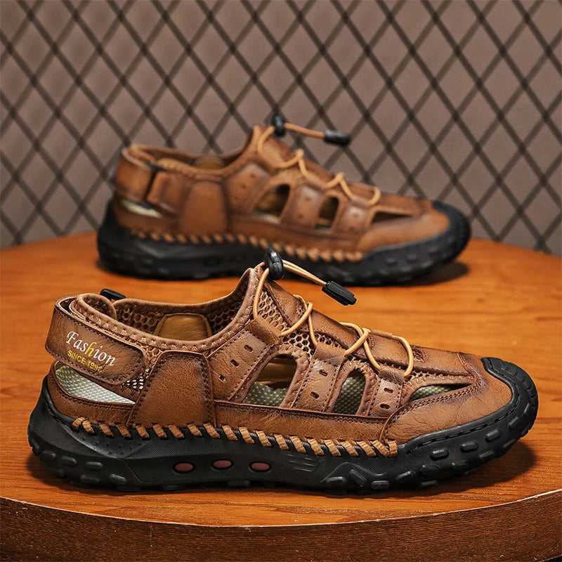 Anti-collision Toe Mens Soft Sole Summer Flats Sandals New Slippers Breathable Beach Shoes Outdoor Casual Shoe Large Size 38-48
