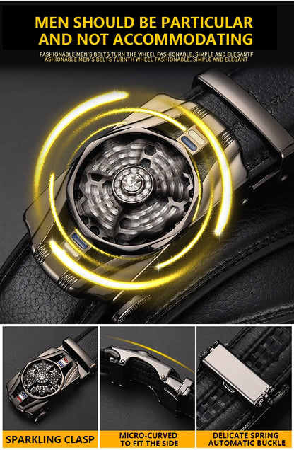 Mens Belt Material Metal Rotatable Buckle  Leather Belt High Quality Men Business Belt Golden Waist Buckle Rhinestone De