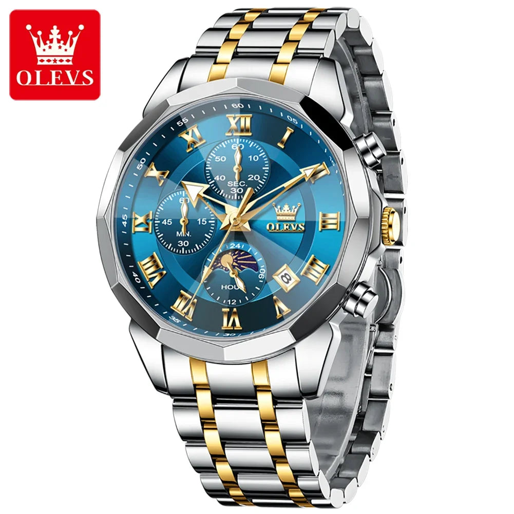 OLEVS 3675 Luxury Calendar Stainless Steel Quartz Mens Wristwatches Chronograph Waterproof Watch for Men Luminous Reloj Hombre