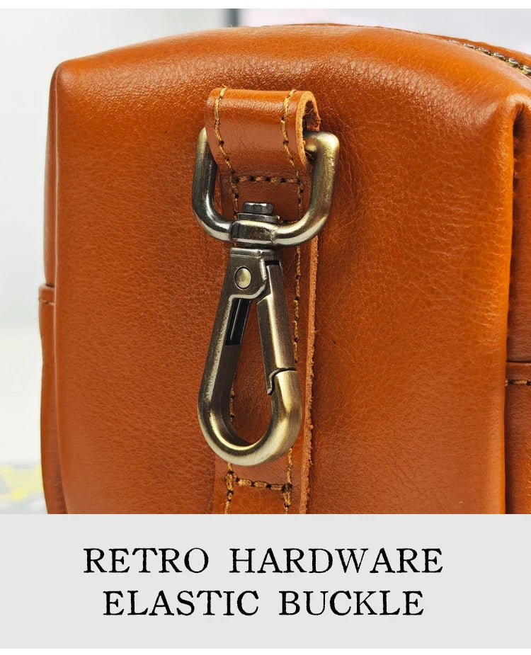 Men's Coin Purse, Genuine Leather Mini Coin Wallet Zipper Pocket with Back Belt Loop Lanyard, Lightweight Keychain Pouch for Men