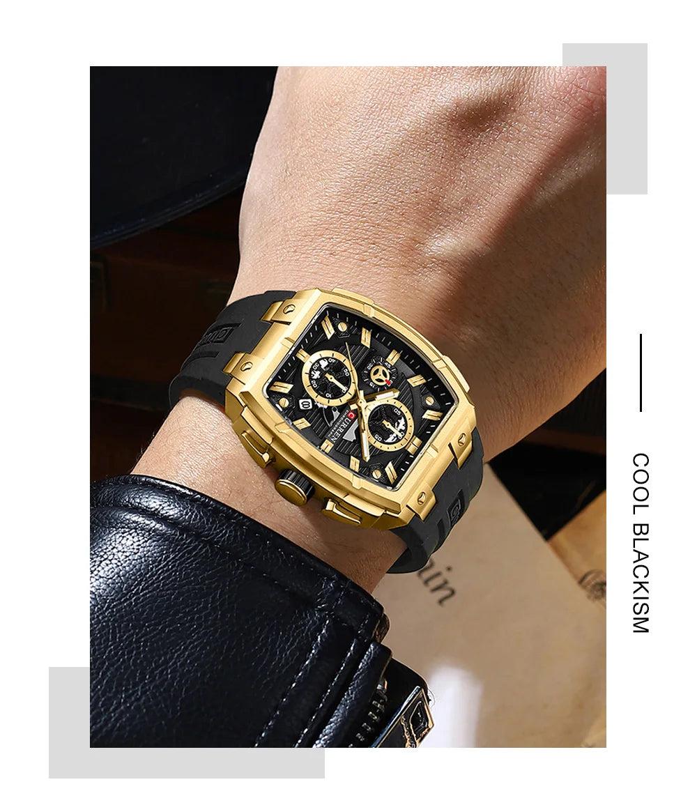 CURREN Luxury Vintage Watch for Men Sports Chronograph Quartz Wristwatches with Silicone Strap,Date,Luminous