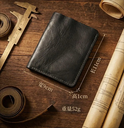 Retro Handcrafted Genuine Leather Small Wallet for Men, Vintage Durable EDC Card Holder, Men Multi-card Slots Organizer Wallet