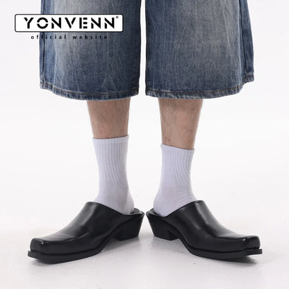 Casual business formal leather slippers for men and women summer new mules fashionable simple breathable and comfortable sandals