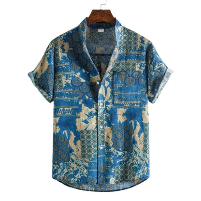 2026 Summer Shirt Men's Retro American Design Printed Pattern Personalized Loose Shirt