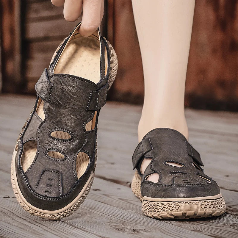 Male Casual Leather Summer Shoes Versatile Men's Sandals Durable Handmade Stitching Besch Shoes Non Slip Roma Footwear Sandals