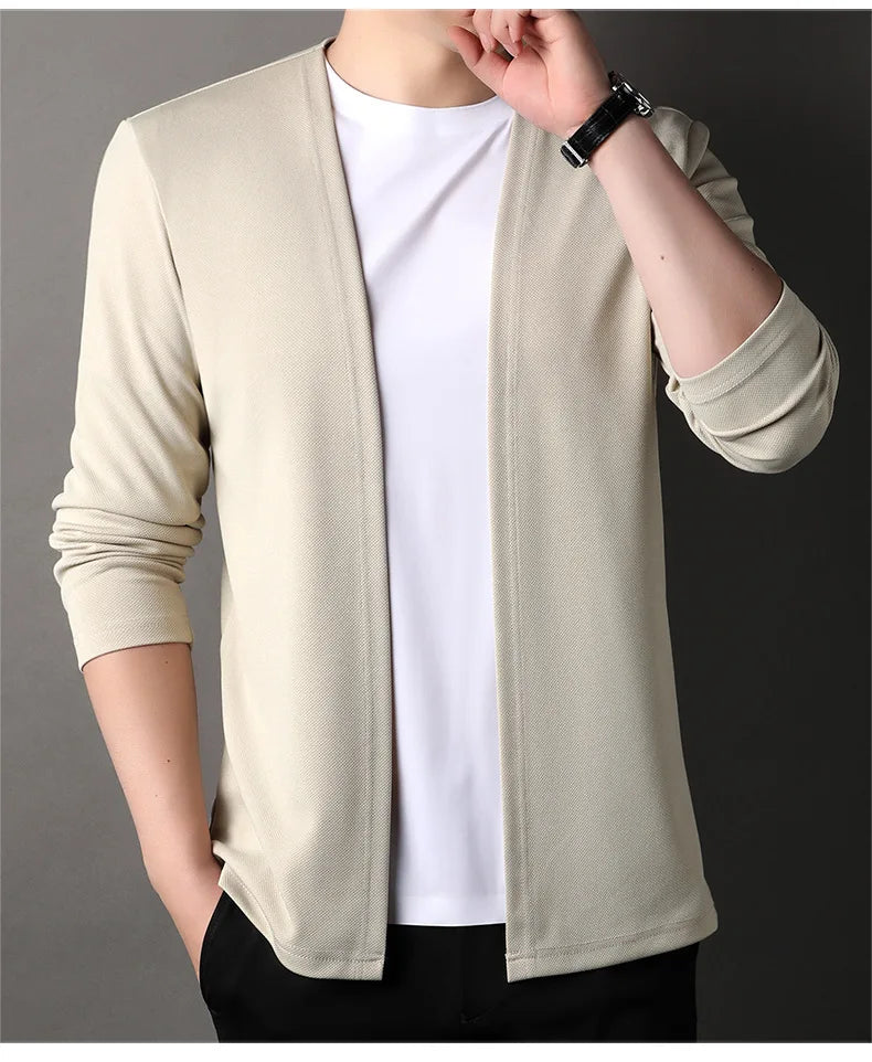 Spring Autumn Knit Cardigan Men Fashion Solid Color Stand Collar Slim Fit Comfortable Casual Men's Korean Knitted Sweater Jacket
