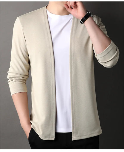 Spring Autumn Knit Cardigan Men Fashion Solid Color Stand Collar Slim Fit Comfortable Casual Men's Korean Knitted Sweater Jacket