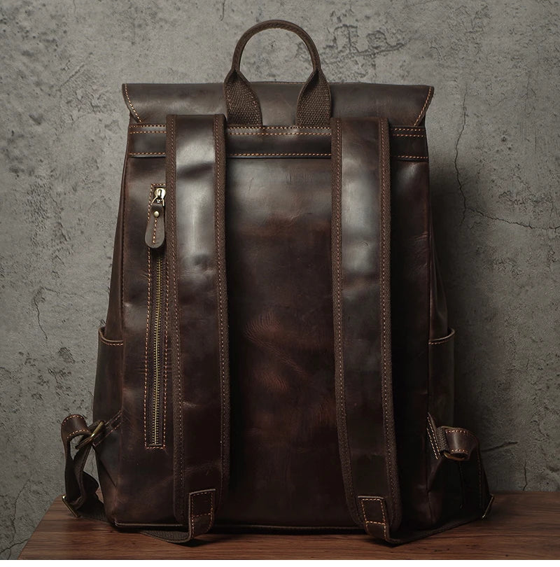 NUKA Men's Genuine Leather Backpack Vintage Outdoors Travel Bag Luxury Crazy Horse Cowhide Schoolbag Mountaineering Backpack